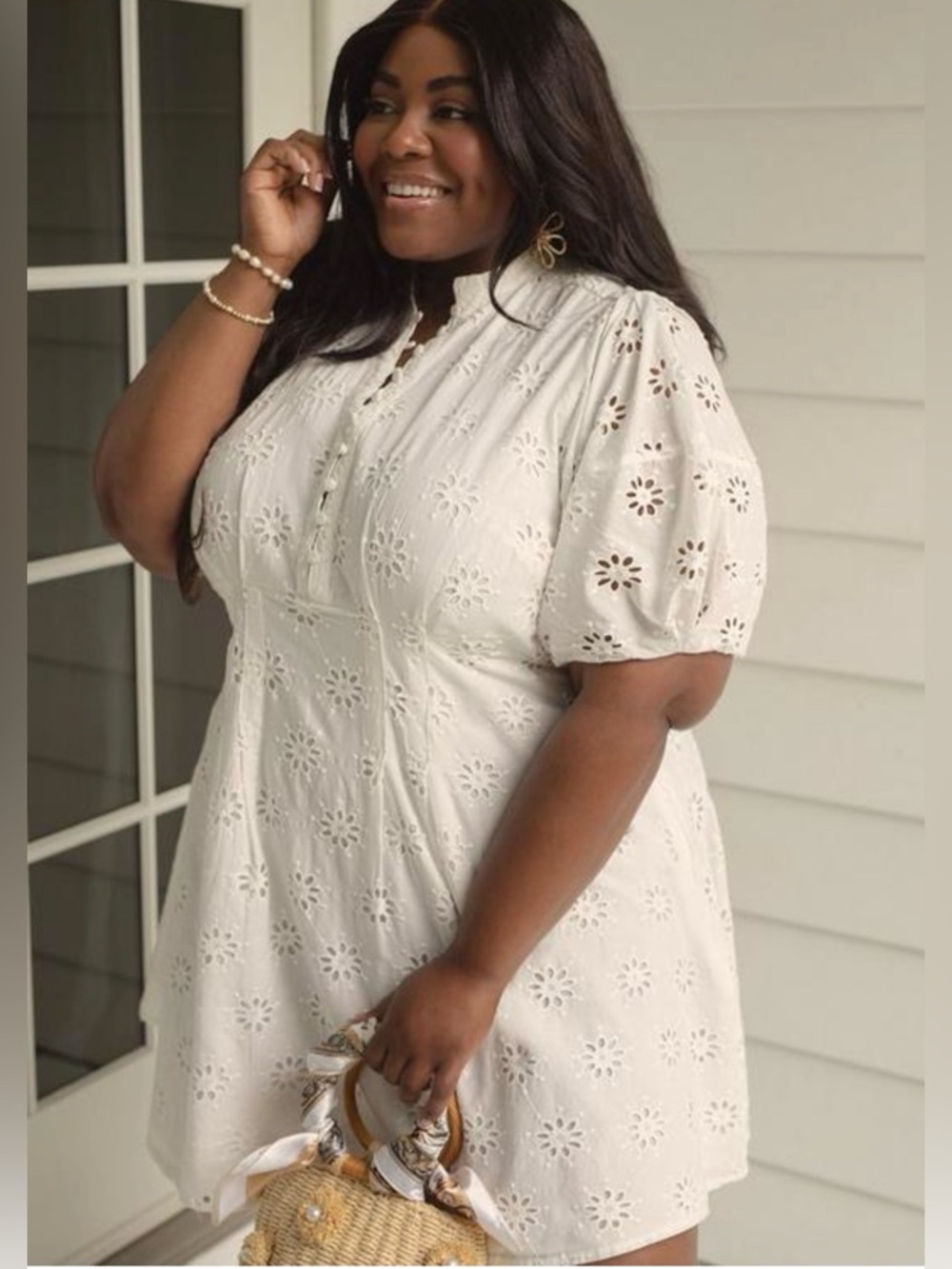 Belle Isle by TORRID Cloud Dancer Mini Eyelet Cotton Popover Dress Sz 24 NWT